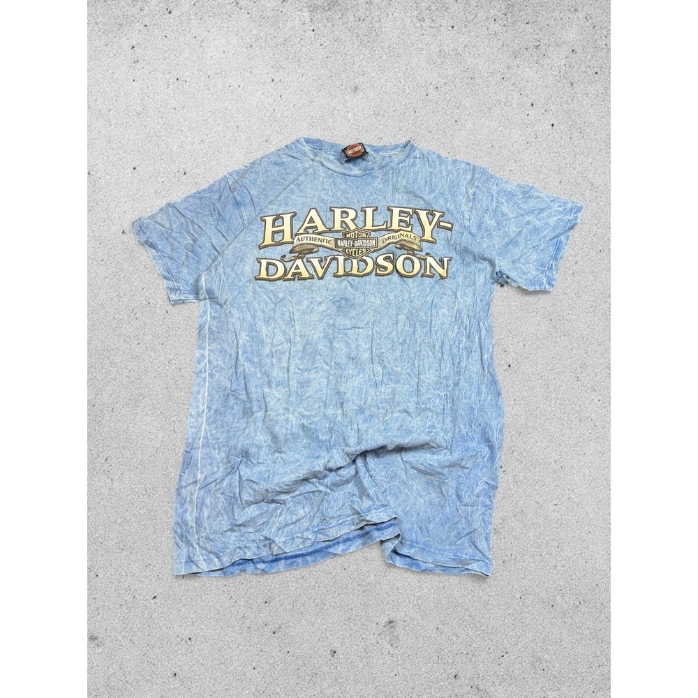Harley Davidson Ft Lauderdale Florida Acid Wash‎ Graphic T-Shirt Blue Large